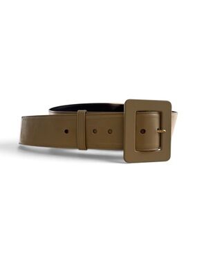 Yves Saint Laurent Wide Beige Leather Belt with Oversized Square Buckle